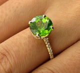 2.5Ct Round Cut Green Peridot Hidden Halo Solitaire Ring 14K Yellow Gold Finish