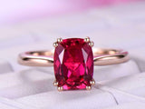 2ct Cushion Cut Pink Ruby Engagement Ring Dual Prong Solitaire 14k RoseGold Over