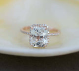 1.5ct Engagement Ring Radiant Cut Diamond Halo Solitaire 14k Rose Gold Finish