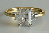 2.5ct Radiant Cut Diamond Trilogy Ring 14k Yellow Gold Finish Trapezoid Accents