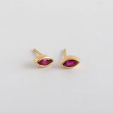 1ct Marquise Cut Pink Ruby Solitaire Bezel Stud Earrings 14k Yellow Gold Finish