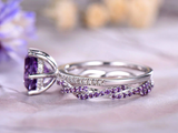 2ct Round Purple Amethyst Engagement Ring Twist Bridal Set 14k White Gold Finish