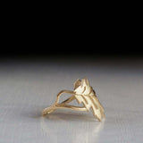 Leaf Petal Women Engagement Ring 14k Yellow Gold Finish