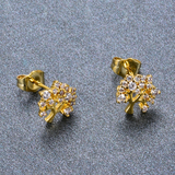 1.3ct Round Cut Diamond Tree Branch Style Stud Earrings 14k Yellow Gold Finish