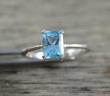 1ct Engagement Ring Radiant Cut Blue Topaz Solitaire 14k White Gold Finish