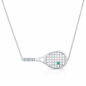 0.5Ct Round Cut Green Emerald Tennis Racket Pendant Chain 14K White Gold Finish