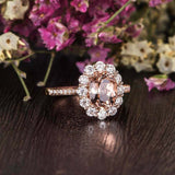 2.5ct Oval Cut Morganite Halo Flower Diamond Engagement Ring 14k Rose Gold Over