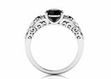 Floral Filigree Solitaire Ring 1.6ct Round Cut Black Diamond 14k White Gold Over