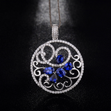 2ct Pear Cut Blue Sapphire Flower Wedding Pendant 14k White Gold Finish NO CHAIN