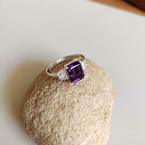 2ct Engagement Ring Emerald Cut Amethyst Diamond Accent 14k White Gold Finish