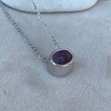 2ct Oval Purple Amethyst Bezel Set Solitaire Pendant Chain 14k White Gold Over