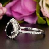 1.2ct Pear Cut Black Diamond Engagement Ring 14k WhiteGold Finish Halo Stackable