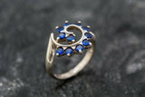 1.5ct Engagement Ring Round Cut Blue Sapphire Swirl Twist 14k White Gold Finish