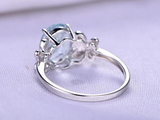 2ct Oval Cut Blue Aquamarine Engagement Ring Butterfly Design 14k WhiteGold Over