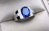 3.45ct Oval Cut Blue Sapphire Stylish Engagement Men Ring 14k White Gold Finish