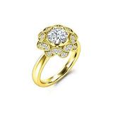 Flower Halo Milgrain Engagement Ring 2ct Round Cut Diamond 14k White Gold Finish