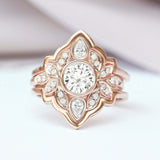 2.5ct Round Cut Diamond Engagement Ring Art Deco Trio Set 14k Rose Gold Finish