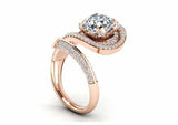 Open Cocktail Bypass Engagement Ring 2.5ct Cushion Cut Diamond 14k RoseGold Over