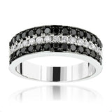 3Ct Round Cut Black Diamond Three Row Wedding Ring Band 14K White Gold Finish