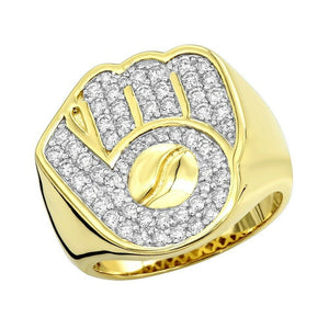 3Ct Round Cut Diamond Baseball Glove Men Engagement Ring 14K Yellow Gold Finish