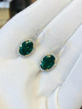 2.5ct Oval Green Emerald Diamond Halo Drop Dangle Earrings 14k White Gold Finish