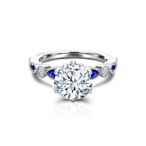 Milgrain Solitaire with Accents Ring 1.5ct Round Cut Diamond 14k White Gold Over