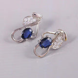 2.4ct Drop Earrings Oval Cut Blue Sapphire Floral 14k White Gold Finish