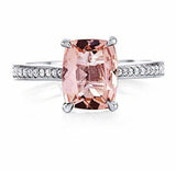 1.3ct Cushion Cut Peach Morganite Solitaire Engagement Ring 14k WhiteGold Finish