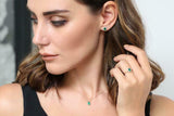 1.4ct Oval Cut Green Emerald Diamond Halo Stud Earrings 14k Yellow Gold Finish