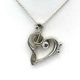 Musical Note Clef and Bass Women Love Charm Pendant Chain 14k White Gold Finish