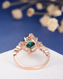 1.8ct Oval Cut Green Emerald Engagement Ring Unique Art Deco 14k RoseGold Finish