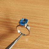 2ct Engagement Ring Oval Cut Blue Topaz Solitaire Women 14k White Gold Finish