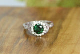 2ct Round Green Emerald Engagement Ring Diamond Floral Halo 14k White Gold Over