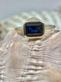 1.4ct Engagement Ring Emerald Cut Blue Sapphire Solitaire 14k Yellow Gold Finish