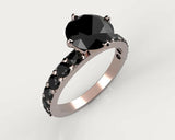 2.2ct Round Cut Black Diamond Solitaire Ring 14k RoseGold Over with Round Accent