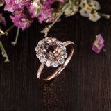 2.5ct Oval Cut Morganite Halo Flower Diamond Engagement Ring 14k Rose Gold Over