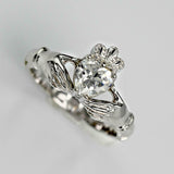 1ct Heart Cut Diamond Solitaire Engagement Claddagh Ring 14k White Gold Finish