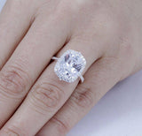 4Ct Long Cushion Cut Diamond Vintage Halo Engagement Ring 14K White Gold Finish