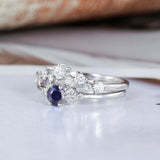 1.6ct Round Cut Blue Sapphire Engagement Ring Bridal Set 14k White Gold Finish