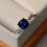 1.5ct Cushion Cut Blue Sapphire Engagement Ring Three Stone 14k WhiteGold Finish