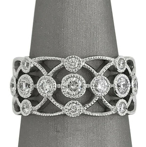 3Ct Round Cut Diamond Milgrain Mesh Vintage Wedding Band 14K White Gold Finish