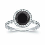 2.5Ct Round Cut Black Diamond Halo Accent Engagement Ring 14K White Gold Finish