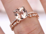 2ct Princess Cut Peach Morganite Bridal Set Ring Open Band 14k Rose Gold Finish