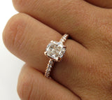 4Ct Cushion Cut Diamond Accent Hidden Halo Engagement Ring 14K Rose Gold Finish