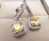 2ct Round Cut Simulated Yellow Sapphire Halo Dangle Earring 14k WhiteGold Plated