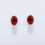 1ct Stud Earrings Oval Cut Pink Ruby Bezel Set Solitaire 14k Yellow Gold Finish