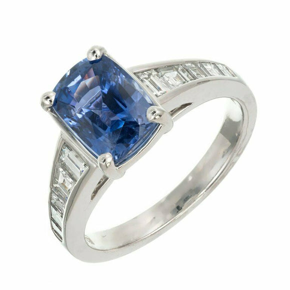 2.2ct Cushion Blue Sapphire Engagement Ring Accent Solitaire 14k White Gold Over