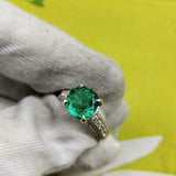 2ct Round Cut Green Emerald Engagement Ring Diamond Accents 14k White Gold Over