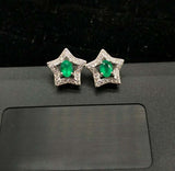 1.5ct Stud Earrings Oval Cut Green Emerald Star Design 14k White Gold Finish