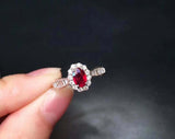 1ct Oval Cut Pink Ruby Engagement Ring Baguette Accent Halo 14k WhiteGold Finish